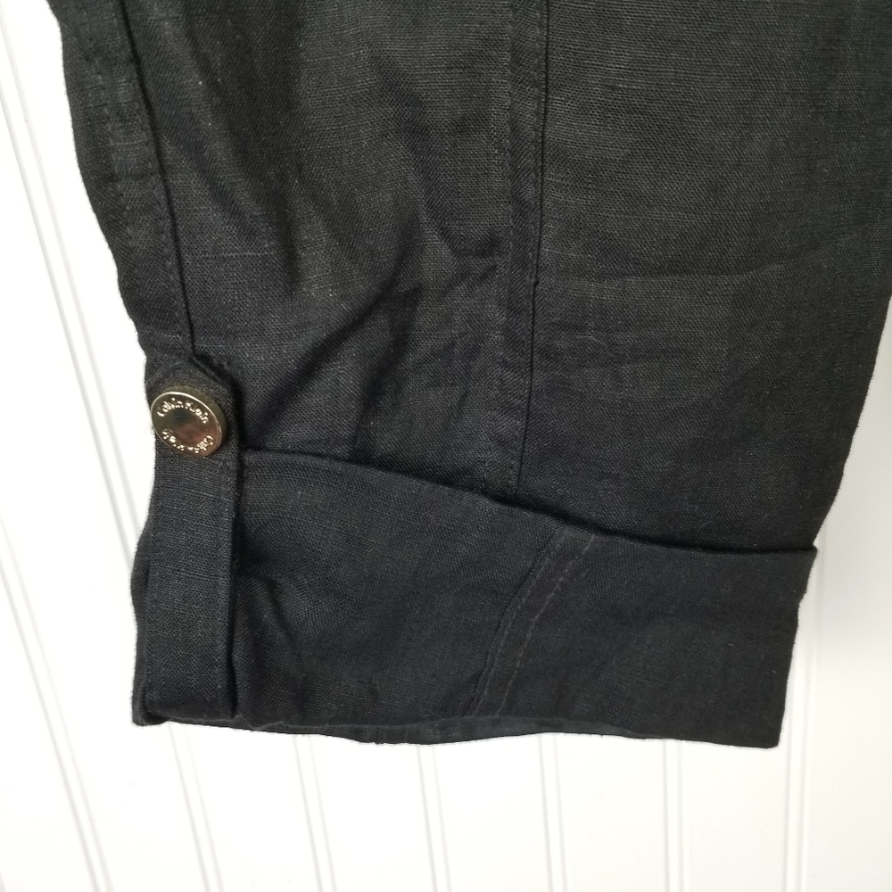 Calvin Klein Womens Black Linen Roll Tab Cuff Pants Size Small Elastic Waist Zip - Picture 6 of 11